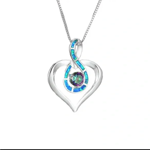 Sterling Silver Rainbow Mystic Heart Infinity Necklace - Picture 1 of 1